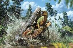 科学家发现9300万年前的“杀手”鳄鱼吞食了一只恐龙幼崽