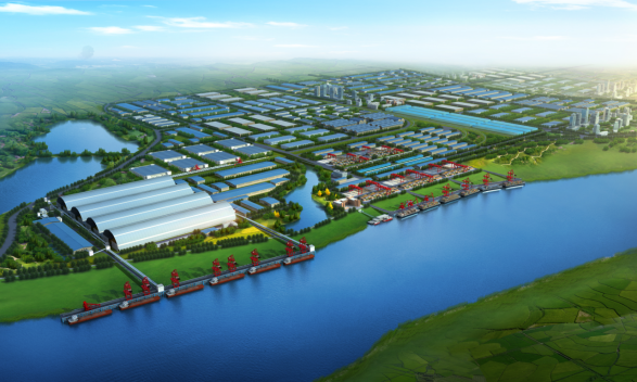 湘阴虞公港及港产联动区效果图。
