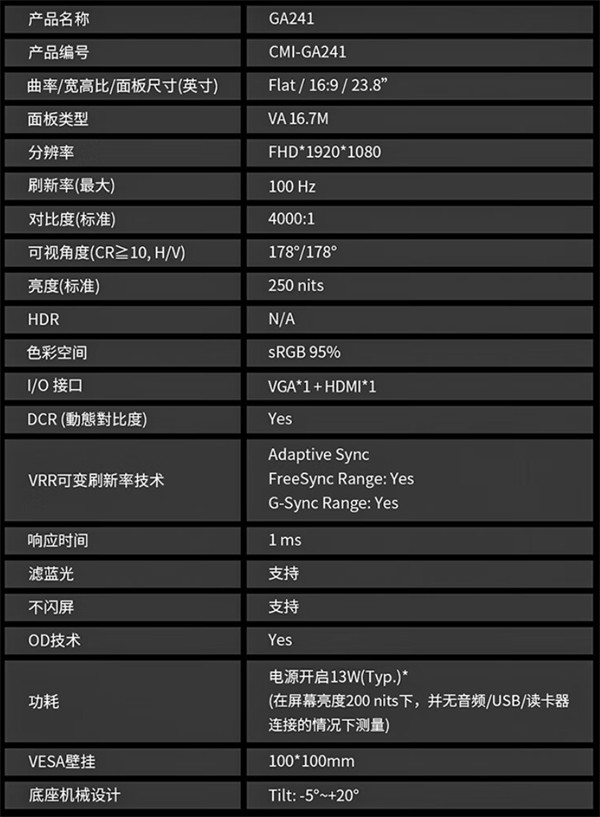 酷冷至尊游戏显示器GA241开售，售价 599 元