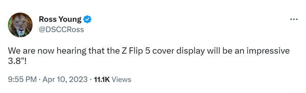 消息称：三星 Galaxy Z Flip 5 手机外屏尺寸为 3.8 英寸，将于 6 月开始量产