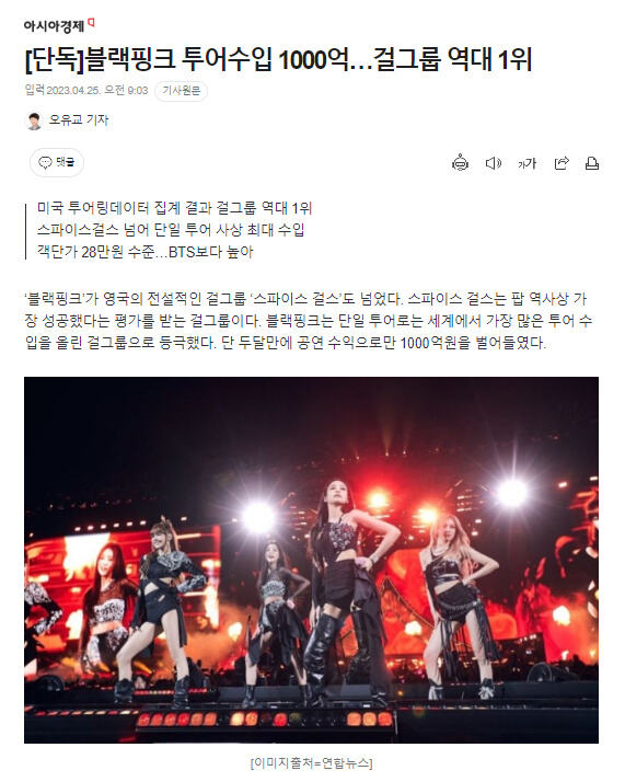 BLACKPINK巡演收入1000亿韩元 成为历代女团第一
