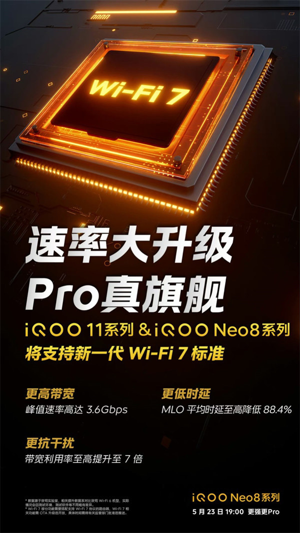 iQOO Neo8 系列手机支持新一代 Wi-Fi 7 标准