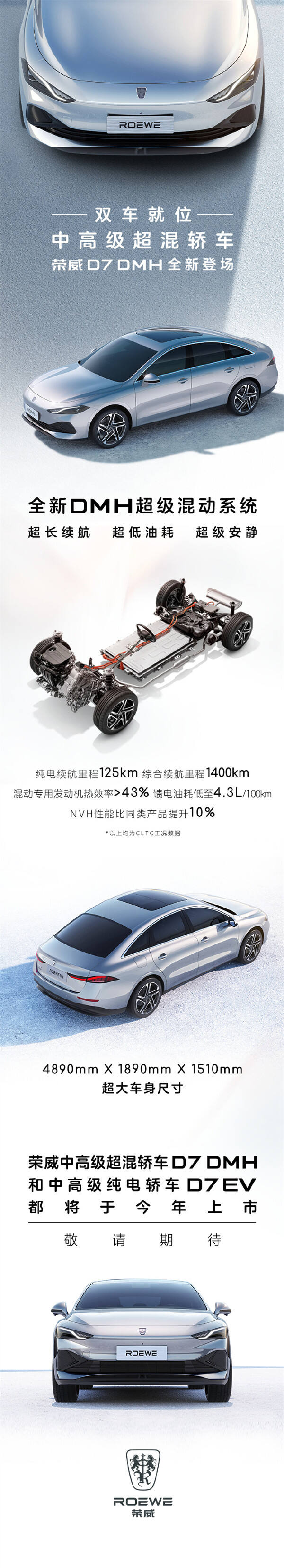 上汽荣威 D7 DMH 混动版车型官图发布