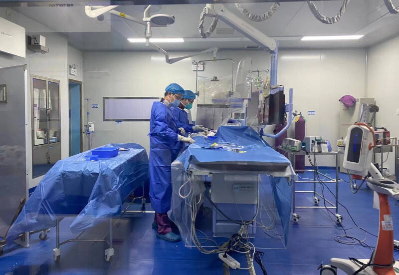 湖南省胸科医院重症监护科（心血管内科）副主任医师何文华医护团队在为患者进行相关手术治疗。医院供图