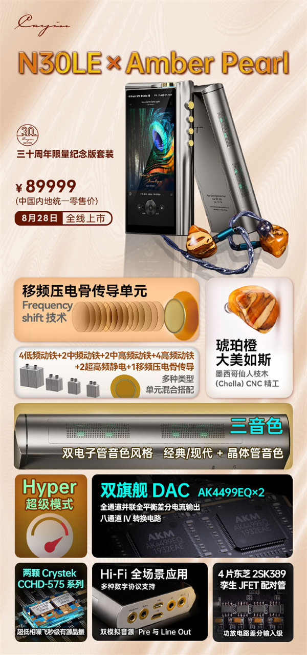 凯音发布 30 周年限量纪念版播放器 N30LE，售价 34999 元