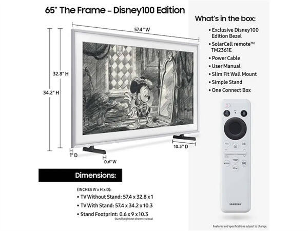 三星为庆祝迪士尼成立 100 周年，推出限量特别版 The Frame 电视