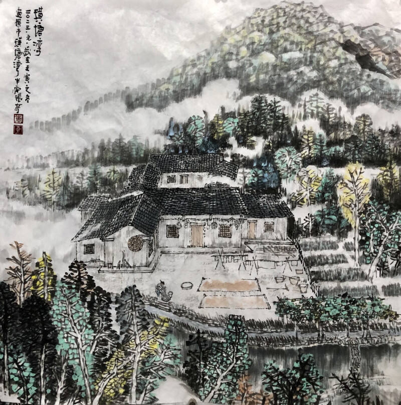 著名画家张奇创作的《璜塘湾》。