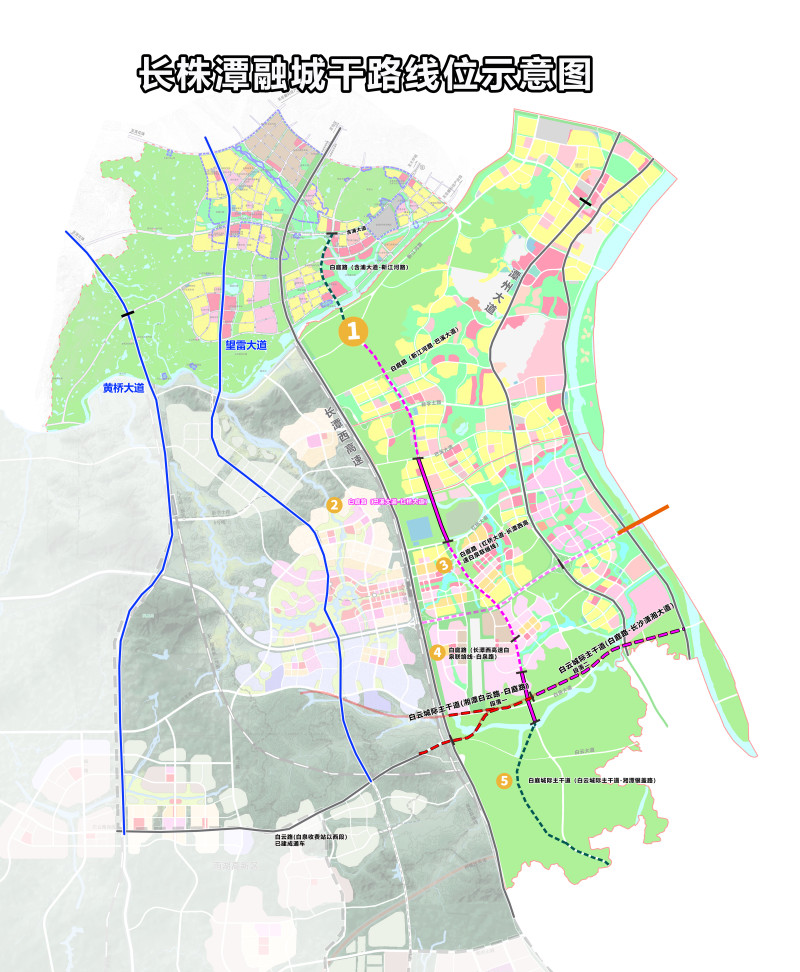 湘江科学城白庭路、白云城际干道“两路”线路图。资料图片