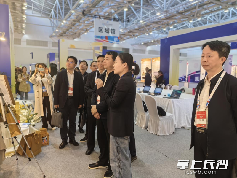 湖南省委教育工委副书记、省教育厅党组成员王建华（右三）察看项目。