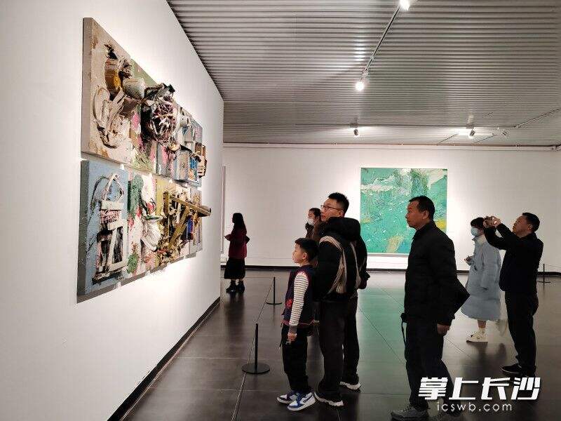 市民在李自健美术馆观看杨劲松“新绘画”展。长沙晚报全媒体记者 黄能 摄